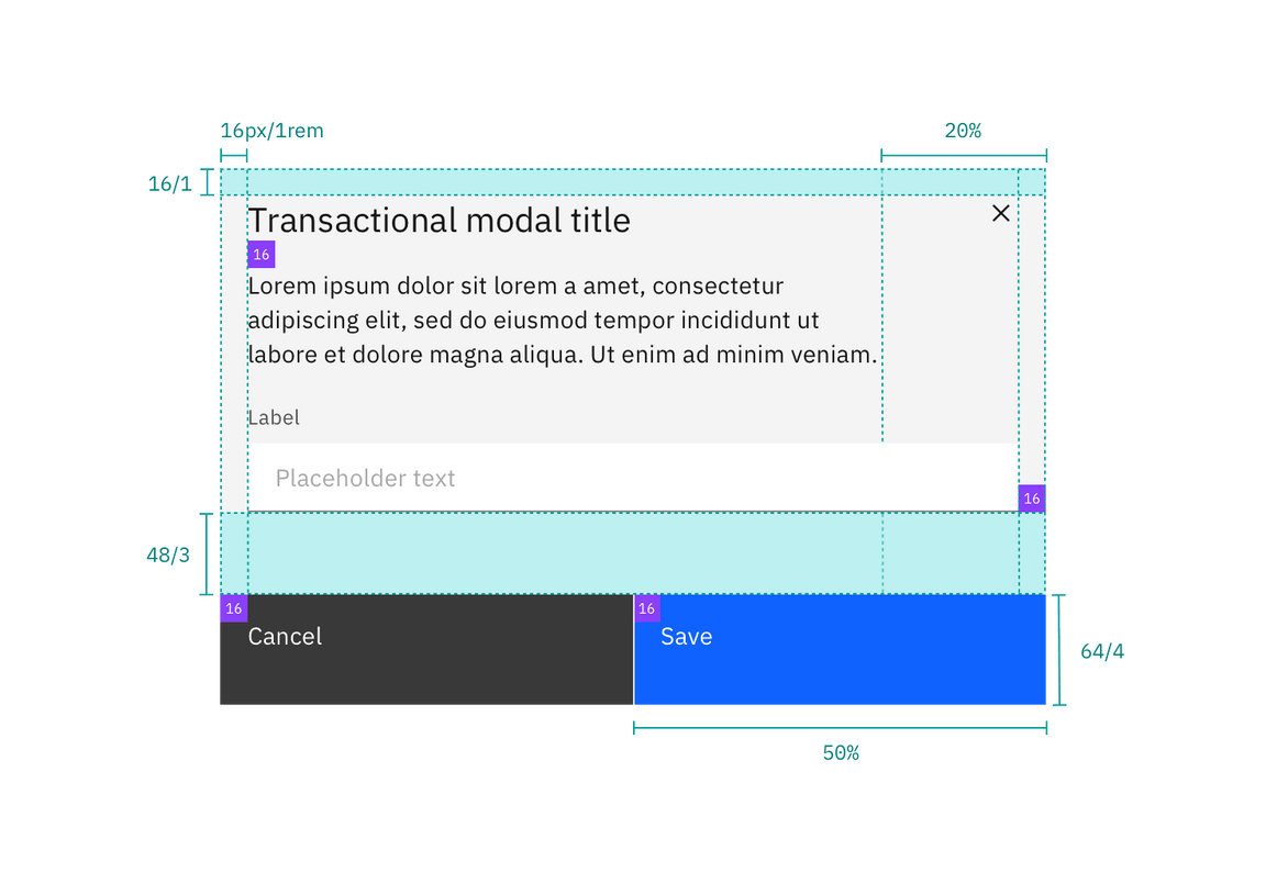Structure and spacing measurements for a transactional modal Structure and spacing measurements for a transactional modal